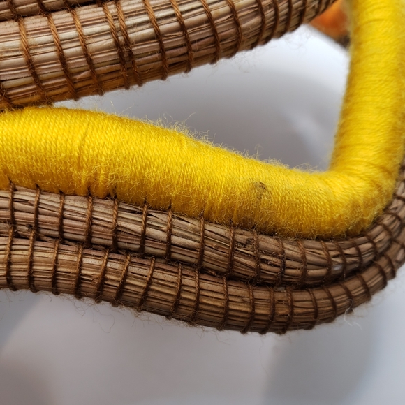 Handcrafted Woven Pine Needle Openwork Basket Orange Yellow Aqua - Picture 7 of 7